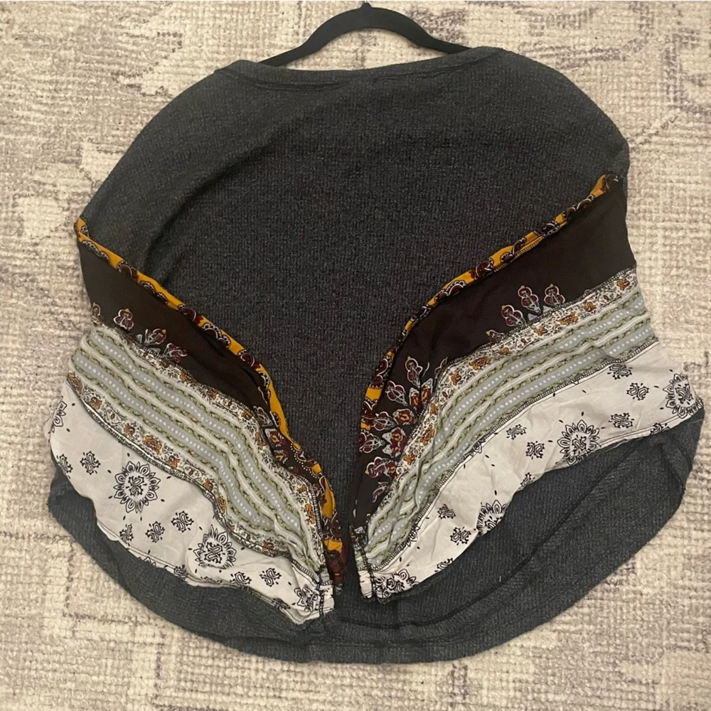 FREE PEOPLE We The Free Blossom Waffle Thermal Patchwork Paisley Sleeve top